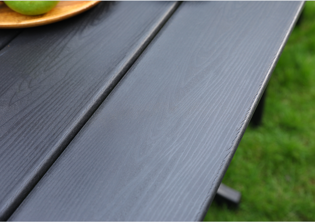 HDPE 户外餐椅 套装6把椅子+长方桌 黑色 竖靠背