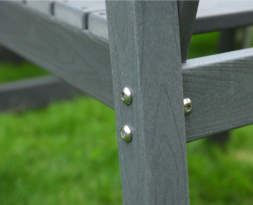 HDPE 户外餐椅 套装6把椅子+长方桌 灰色 竖靠背