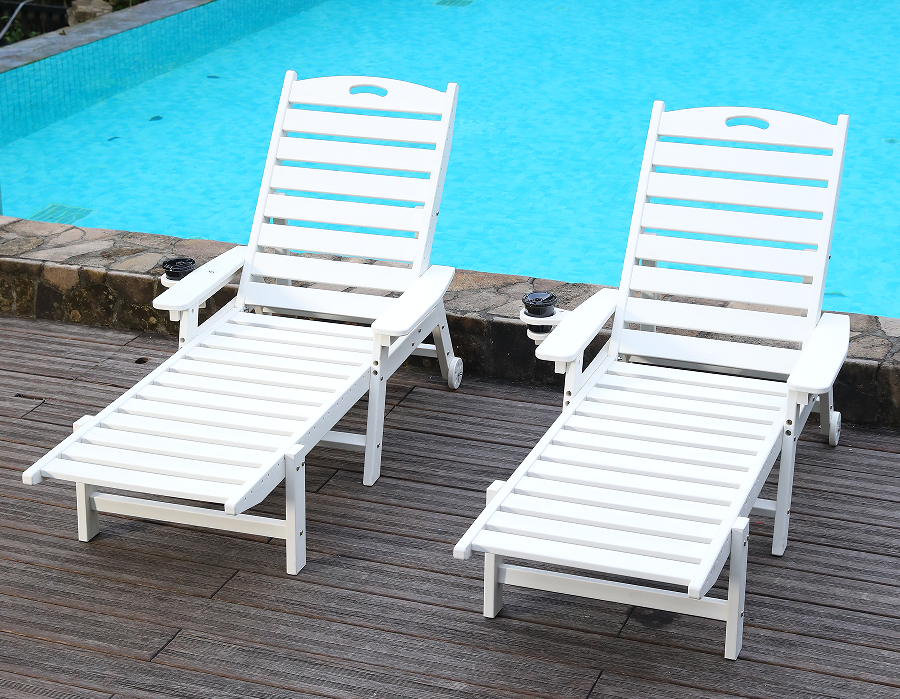 HDPE 阿迪朗达克户外躺椅 白色，两把装