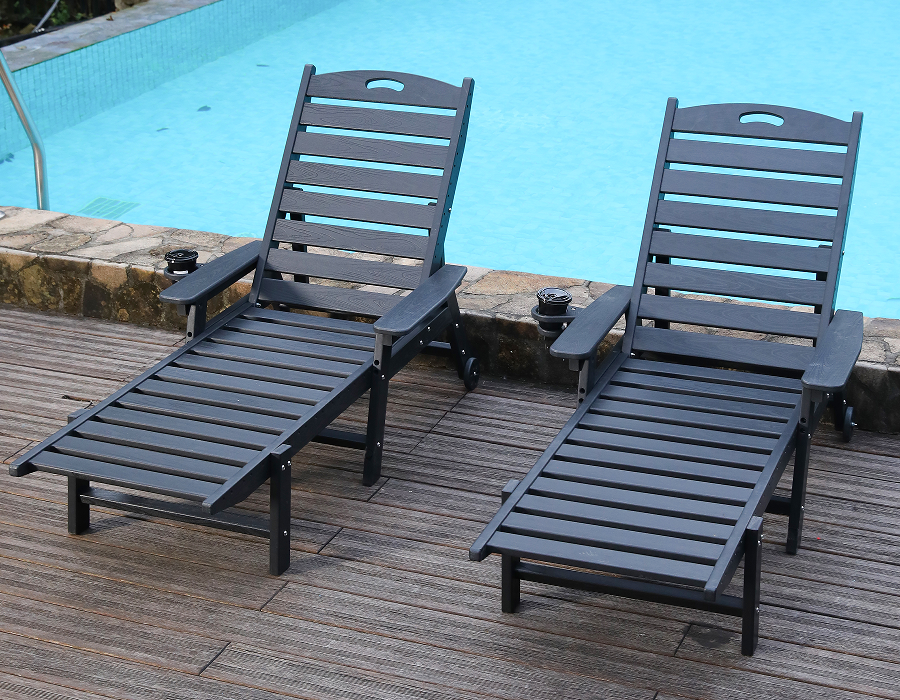 HDPE 阿迪朗达克户外躺椅 黑色，两把装