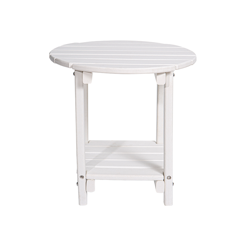 白色木纹效果圆形多功能桌 HDPE 材料,带方形储物架